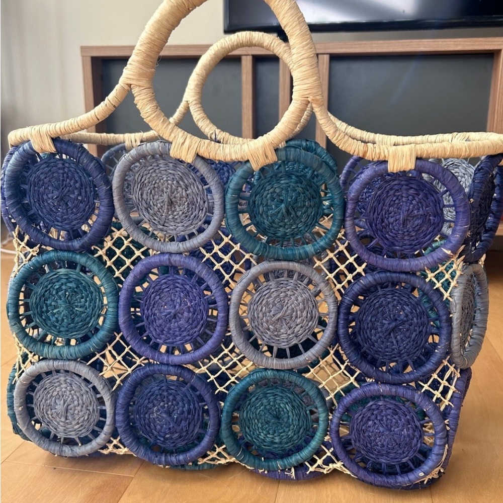 Hat Attack Medallion Straw Woven Tote Bag